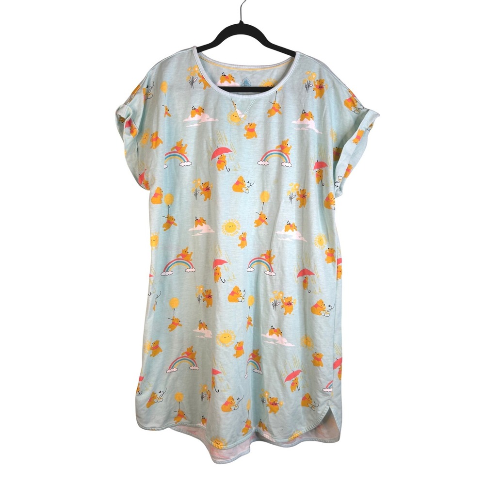 Disney Women's Blue Winnie the Pooh Rainbow Sun Print Nightgown Pajamas XL/2XL